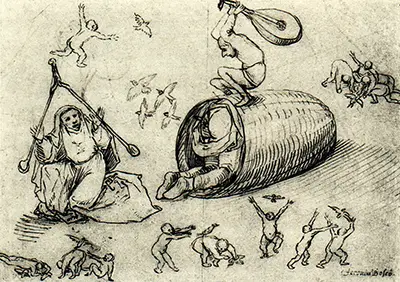 Beehive and Witches Drawing Hieronymus Bosch